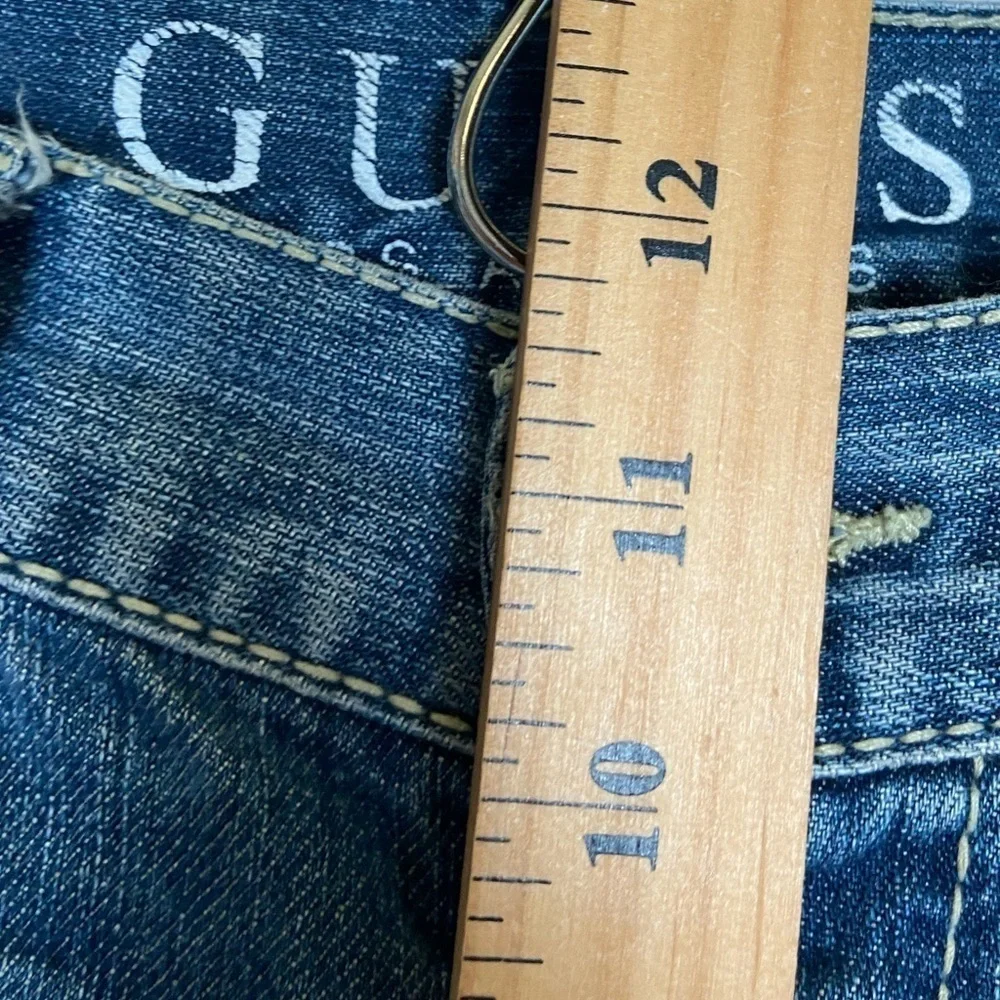 Guess Pasadena Men's Straight Leg Jeans Size 36 Distressed Flap Pockets Blue